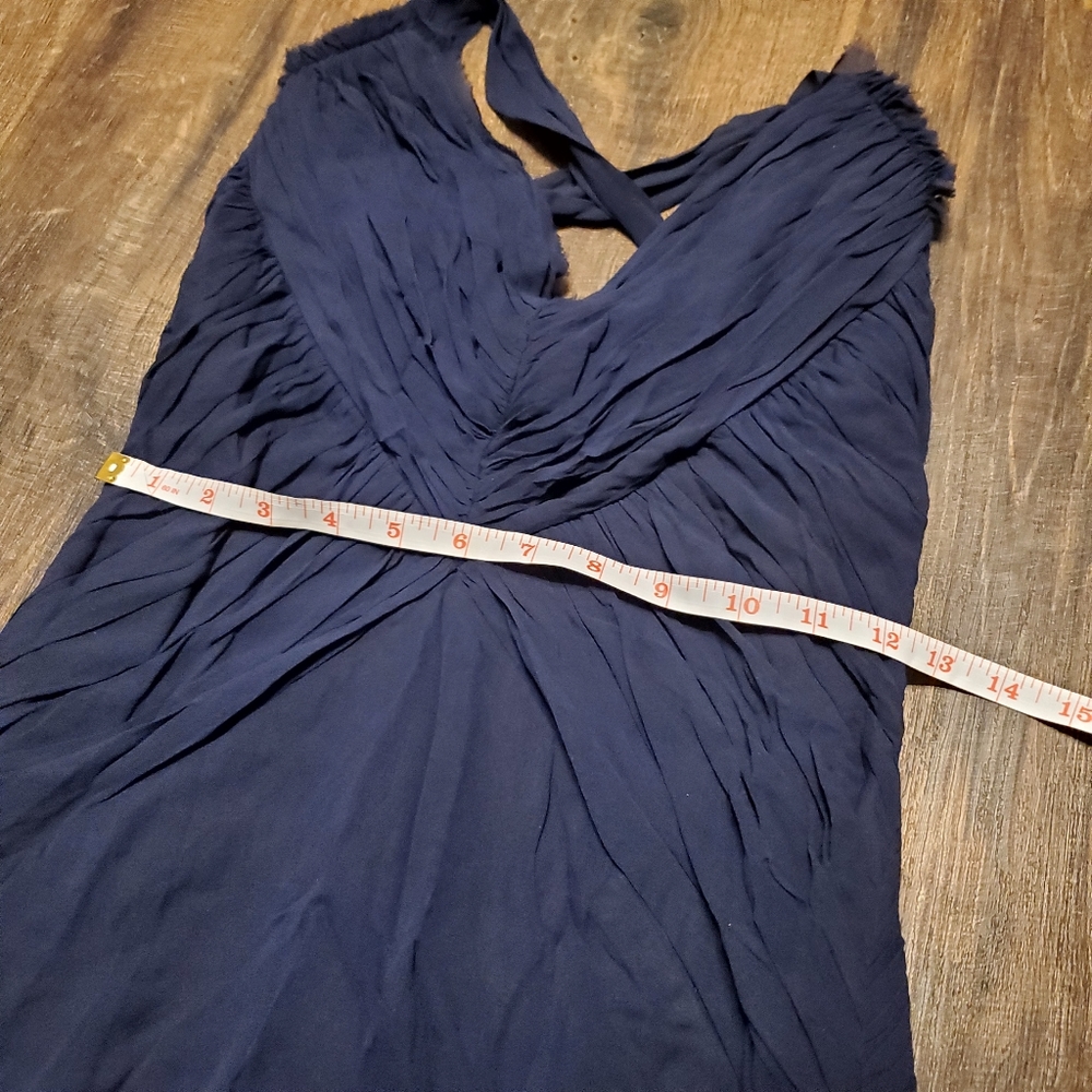 BCBGMAXAZRIA 6 Dress Maxi Navy Silk Chiffon Gown Crisscross Back Slits P… - Picture 3 of 7